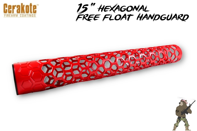 15" AR15 Hexagonal Free Float Handguard - Custom Colors Available